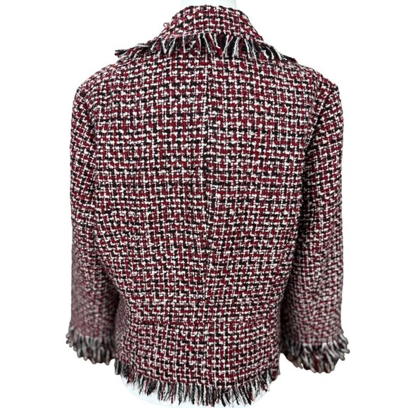 Whitehouse Black Market 14  Red Black Tweed Fringe Jacket Professional Blazer - Picture 4 of 12